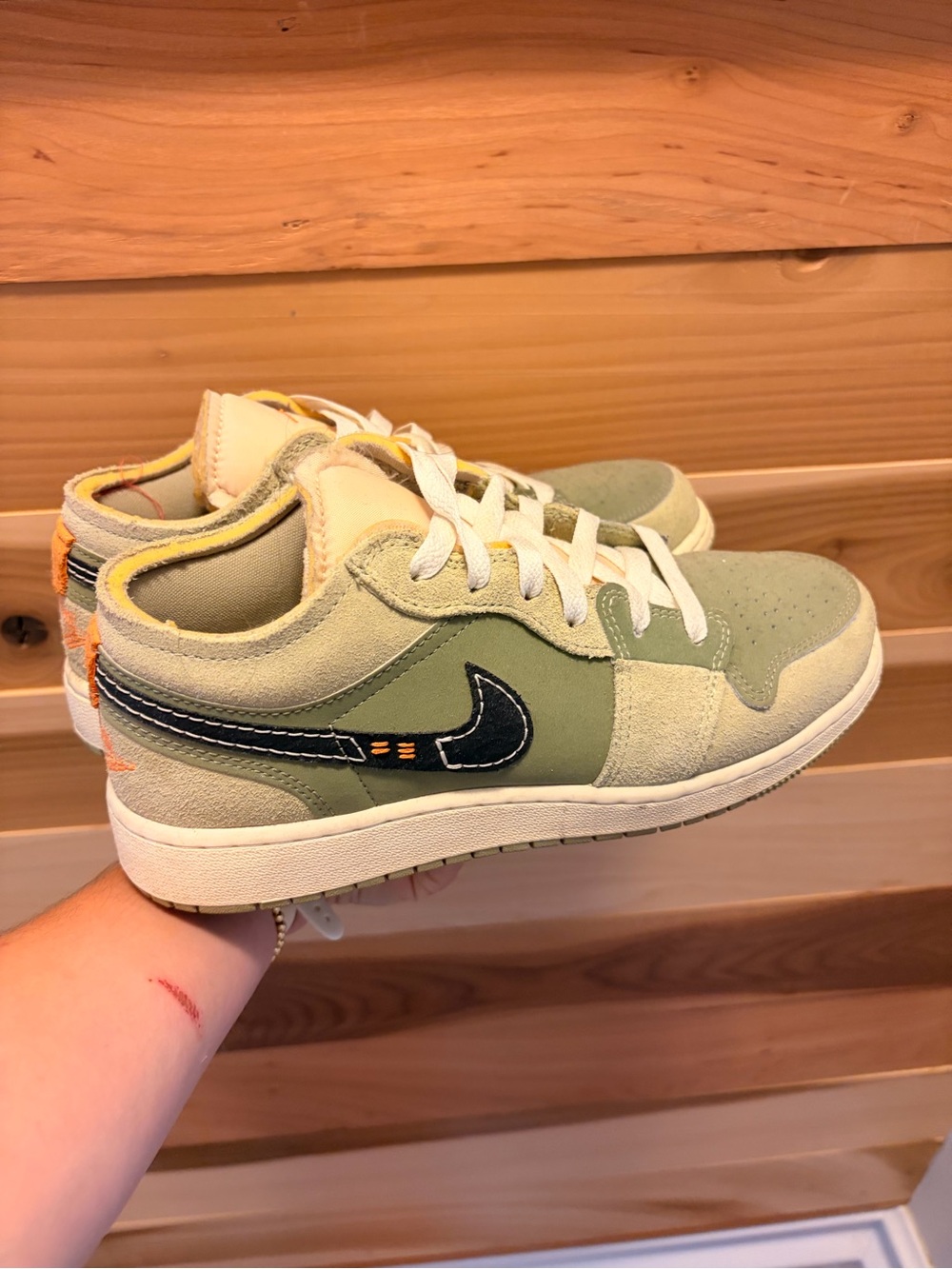 Jordan Kids Olive Green and Cream Low-Top Sneakers